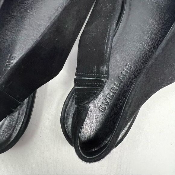 Everlane The V Slingback Black Suede Flats Sandals Sz 9.5 - Picture 4 of 8